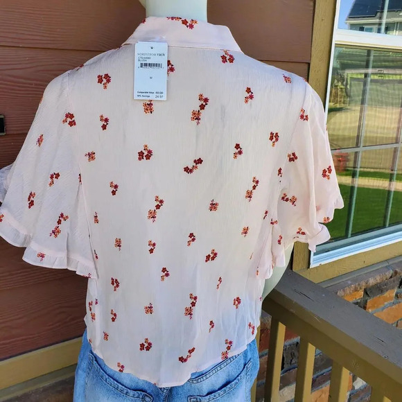 NWT Elodie Nordstrom Rack Short Sleeve Button Down Shirt Blush Pink Cropped Sz M - Picture 14 of 15
